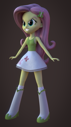 Size: 1080x1920 | Tagged: safe, artist:palmman529, derpibooru import, fluttershy, equestria girls, 3d, bare shoulders, elements of disharmony, evil, evil counterpart, evil grin, female, grin, palette swap, polka dot socks, recolor, reversed, sleeveless, smiling, solo, unkindness