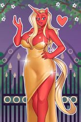 Size: 2000x3000 | Tagged: safe, artist:nauth, derpibooru import, oc, oc:scarlet rose, anthro, unicorn, big breasts, breasts, clothes, commission, dress, elegant, grand galloping gala, horn, sexy, strapless dress