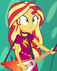 Size: 480x598 | Tagged: safe, derpibooru import, screencap, sunset shimmer, better together, equestria girls, spring breakdown, cropped, guitar, musical instrument, solo