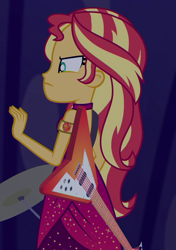 Size: 686x977 | Tagged: safe, derpibooru import, screencap, sunset shimmer, better together, equestria girls, spring breakdown, angry, cropped, guitar, musical instrument, solo