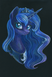 Size: 816x1200 | Tagged: safe, artist:maytee, derpibooru import, princess luna, alicorn, pony, bust, colored pencil drawing, portrait, solo, traditional art