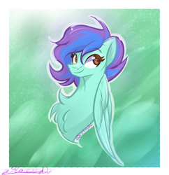 Size: 3700x3828 | Tagged: safe, artist:slightningdash, derpibooru import, oc, oc only, oc:blue lemonade, pegasus, pony, chest fluff, commission, eyebrows, eyebrows visible through hair, female, fluffy, folded wings, high res, looking at you, mare, pegasus oc, pony oc, shading, shiny, simple background, smiling, smiling at you, solo, wings