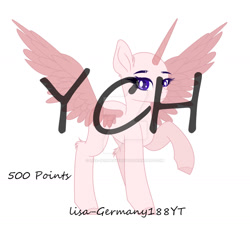 Size: 1280x1206 | Tagged: safe, artist:existencecosmos188, derpibooru import, oc, oc only, alicorn, pony, commission, deviantart watermark, eyelashes, female, obtrusive watermark, raised hoof, raised leg, simple background, solo, spread wings, watermark, white background, wings, your character here