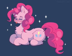 Size: 1704x1314 | Tagged: safe, artist:belkaart0w0, derpibooru import, pinkie pie, earth pony, pony, :p, blue background, cute, diapinkes, eyes closed, female, lying down, mare, ponyloaf, prone, simple background, solo, tongue, tongue out