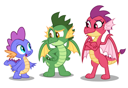 Size: 4282x2965 | Tagged: safe, artist:aleximusprime, derpibooru import, oc, oc only, oc:barb the dragon, oc:scorch the dragon, oc:singe the dragon, dragon, flurry heart's story, brother and sister, brothers, dragon oc, dragoness, female, kids, male, non-pony oc, siblings, simple background, spikes, teenaged dragon, transparent background, wings