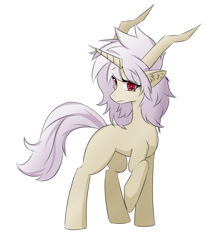 Size: 1728x1944 | Tagged: safe, artist:crystal eve, artist:crystaleve, derpibooru import, oc, oc only, oc:glowing fire, demon, hybrid, pony, unicorn, ear fluff, ears, horns, looking at you, simple background, slim, solo, white background