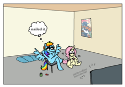 Size: 2152x1488 | Tagged: safe, artist:punkittdev, derpibooru import, part of a set, fluttershy, rainbow dash, comic, food, ketchup, sauce, television, thought bubble