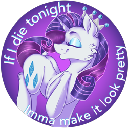 Size: 4951x4951 | Tagged: safe, artist:dankpegasista, derpibooru import, rarity, pony, unicorn, butt, button, caption, cheek fluff, circle background, crown, digital art, ear fluff, ears, eyebrows, eyes closed, eyeshadow, font, gemstones, happy, highlights, image macro, jewelry, lineart, makeup, raised hoof, raised leg, raised tail, regalia, shading, shiny mane, side view, simple background, smiling, solo, tail, text