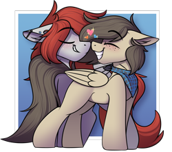 Size: 2148x1901 | Tagged: safe, artist:notetaker, derpibooru import, oc, oc only, oc:scarlett lane, oc:snaggletooth, pegasus, pony, clothes, duo, freckles, piercing, scarf