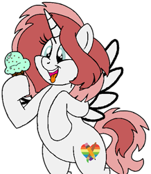Size: 539x619 | Tagged: safe, artist:noikincade67, derpibooru import, oc, oc only, oc:lily brush, alicorn, pony, alicorn oc, bipedal, chubby, female, food, horn, ice cream, mare, open mouth, simple background, solo, tongue, tongue out, transparent background, wings