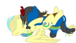 Size: 3840x2160 | Tagged: safe, artist:duran301, derpibooru import, oc, oc only, oc:flare flare, oc:harvest duran, kirin, pegasus, base used, kirin oc, pegasus oc, simple background, snuggling, transparent background