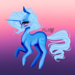 Size: 2048x2048 | Tagged: source needed, safe, artist:dollbunnie, derpibooru import, trixie, pony, unicorn, gradient background, grin, sidemouth, smiling, solo