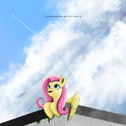 Size: 2050x2050 | Tagged: safe, artist:ziy_onyx, derpibooru import, fluttershy, pony, digital art, looking up, procreate app, sky, solo