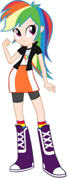 Size: 1000x2576 | Tagged: safe, artist:ajosterio, derpibooru import, rainbow dash, human, equestria girls, boots, clothes, eqg promo pose set, eyebrows, female, fist, high heel boots, human coloration, jacket, looking at you, shirt, shoes, simple background, skirt, smiling, smiling at you, socks, solo, transparent background, vest