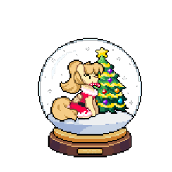 Size: 3900x3900 | Tagged: safe, artist:mariothepixelarter, derpibooru import, oc, oc only, pegasus, pony, candy, candy cane, christmas, christmas tree, clothes, dress, eyes closed, food, high res, holiday, mouth hold, pixel art, simple background, sitting, snow globe, solo, transparent background, tree