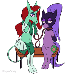 Size: 3000x3000 | Tagged: safe, artist:stoopedhooy, derpibooru exclusive, derpibooru import, oc, oc:dwarf truffle, oc:little chance, earth pony, pony, unicorn, 2023 community collab, derpibooru community collaboration, digital art, duo, duo male, hood, male, poker face, ponytail, restrained, simple background, smiling, transparent background