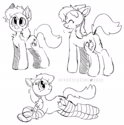 Size: 2033x2048 | Tagged: safe, artist:spookyfoxinc, derpibooru import, berry punch, berryshine, earth pony, pony, clothes, eyes closed, monochrome, sketch, smiling, socks