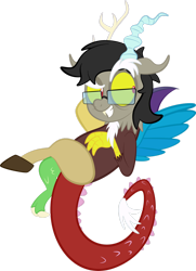 Size: 1280x1764 | Tagged: safe, artist:alexdti, derpibooru import, discord, oc, oc:purple creativity, clothes, costume, glasses, simple background, solo, transparent background