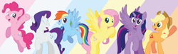 Size: 1920x581 | Tagged: safe, artist:alexdti, derpibooru import, applejack, fluttershy, pinkie pie, rainbow dash, rarity, twilight sparkle, twilight sparkle (alicorn), alicorn, pony, mane six