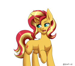Size: 1600x1400 | Tagged: safe, artist:zachc, derpibooru import, sunset shimmer, pony, unicorn, female, looking away, mare, open mouth, signature, simple background, solo, white background