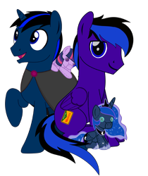 Size: 2139x2552 | Tagged: safe, artist:jennieoo, artist:rd4590, derpibooru import, edit, princess luna, twilight sparkle, twilight sparkle (alicorn), oc, oc:midnight star, oc:party time mentats, alicorn, pegasus, unicorn, 2023 community collab, derpibooru community collaboration, horn, pegasus oc, plushie, simple background, transparent background, unicorn oc