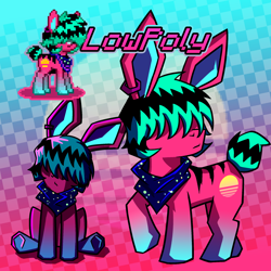 Size: 2000x2000 | Tagged: safe, artist:liminalbunny, derpibooru import, oc, oc only, oc:lowpoly, earth pony, hybrid, pony, rabbit, animal, bunny ears, scene, synthwave, vaporwave