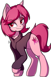 Size: 1358x2017 | Tagged: safe, artist:alexsc112, derpibooru import, oc, oc only, oc:magenstar, earth pony, pony, 2023 community collab, clothes, derpibooru community collaboration, earth pony oc, female, hoodie, looking at you, mare, simple background, solo, transparent background