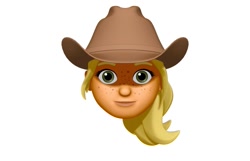Size: 1125x724 | Tagged: safe, derpibooru import, applejack, human, animoji, cowboy hat, freckles, hat, head only, looking at you, memoji, simple background, solo, white background