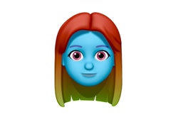 Size: 1125x741 | Tagged: safe, derpibooru import, rainbow dash, human, animoji, head only, looking at you, memoji, simple background, solo, white background