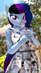 Size: 2160x3840 | Tagged: safe, artist:anthroponiessfm, derpibooru import, oc, oc:maple cake, anthro, 3d, anthro oc, clothes, dress, female, flower, looking at you, sniffing, source filmmaker