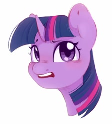 Size: 879x977 | Tagged: safe, artist:melodylibris, derpibooru import, twilight sparkle, pony, bust, ear cleavage, female, mare, open mouth, portrait, simple background, solo, white background