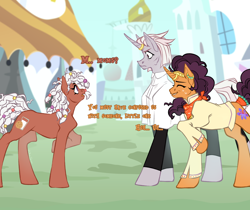 Size: 3200x2682 | Tagged: safe, artist:djkaskan, derpibooru import, saffron masala, zesty gourmand, earth pony, unicorn, canterlot, height difference, married couple, slim, thin, toffee truffle