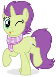 Size: 1300x1800 | Tagged: safe, artist:devfield, derpibooru import, oc, oc only, oc:sky spark, pony, unicorn, :p, clothes, female, horn, looking at you, mare, one eye closed, scarf, shading, shadow, simple background, solo, striped scarf, tail, tongue, tongue out, transparent background, unicorn oc, wink, winking at you