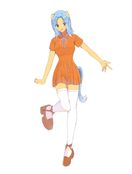 Size: 1916x2517 | Tagged: safe, artist:缶詰, derpibooru import, oc, oc only, oc:aurore soleilevant, equestria girls, clothes, dress, kneesocks, orange, simple background, socks, solo, thigh highs, white background