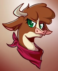 Size: 2027x2500 | Tagged: safe, artist:swayedy, derpibooru import, arizona cow, cow, them's fightin' herds, bandana, bust, community related, digital art, female, looking at you, portrait, solo