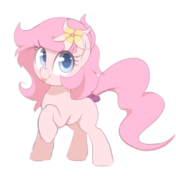 Size: 2000x2000 | Tagged: safe, artist:thebatfang, derpibooru import, oc, oc only, oc:kayla, earth pony, pony, earth pony oc, female, filly, flower, flower in hair, foal, looking at you, scrunchie, simple background, solo, tongue, tongue out, white background