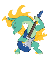 Size: 4800x5678 | Tagged: safe, artist:jsacos, derpibooru import, tianhuo, dragon, hybrid, longma, art pack:tianhuo art pack, them's fightin' herds, community related, electric guitar, eyes closed, guitar, musical instrument, scaled underbelly, simple background, solo, tail, transparent background, wings