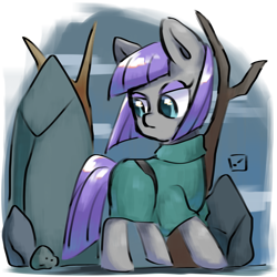 Size: 1280x1280 | Tagged: safe, artist:metaruscarlet, derpibooru import, maud pie, earth pony, pony, rock, sky, solo, tree