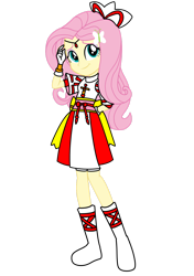 Size: 1280x1814 | Tagged: safe, artist:omegaridersangou, derpibooru import, fluttershy, human, better together, equestria girls, clothes, clothes swap, female, kaitou jeanne, phantom thief jeanne, simple background, solo, transparent background, uniform