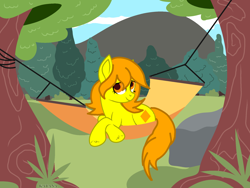 Size: 2000x1500 | Tagged: safe, artist:foxyfell1337, derpibooru import, oc, oc:orange diamond, earth pony, pony, base used, earth pony oc, female, hammock, mare, solo