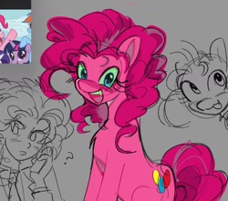 Size: 1594x1410 | Tagged: safe, artist:rxrywwi, derpibooru import, pinkie pie, earth pony, pony, open mouth, open smile, sketch, smiling, solo