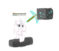 Size: 798x683 | Tagged: safe, artist:hieq, derpibooru import, oc, oc only, kirin, diamond, kirin oc, minecraft, pickaxe, simple background, solo, stone, white background