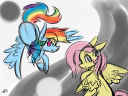 Size: 1600x1200 | Tagged: safe, artist:tinytayla, derpibooru import, fluttershy, rainbow dash, female, flutterdash, lesbian, shipping