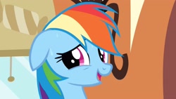 Size: 2560x1440 | Tagged: safe, derpibooru import, screencap, rainbow dash, pegasus, pony, mmmystery on the friendship express, season 2, cute, dashabetes, embarrassed, female, solo, sweat