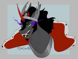 Size: 993x755 | Tagged: safe, artist:superduperath, derpibooru import, king sombra, pony, unicorn, bust, glowing, glowing eyes, open mouth, open smile, smiling, solo, sternocleidomastoid, stupid sexy sombra