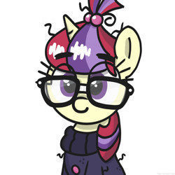 Size: 2048x2048 | Tagged: safe, artist:super-dead, derpibooru import, moondancer, pony, unicorn, clothes, glasses, messy mane, simple background, solo, sweater, white background