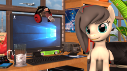 Size: 2920x1642 | Tagged: safe, artist:morozovbrony, derpibooru import, oc, oc only, oc:flame control, oc:morozovbrony, oc:vitariel, mouse, pegasus, pony, unicorn, 3d, cellphone, clothes, computer, food, glasses, headphones, juice, keyboard, lada vesta, microphone, ostankino tv tower, phone, plant, propaganda poster, scarf, source filmmaker, tea, uaz 452, vehicle, wings