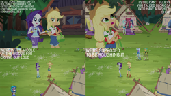 Size: 4400x2475 | Tagged: safe, derpibooru import, edit, edited screencap, editor:quoterific, screencap, applejack, bon bon, dj pon-3, lyra heartstrings, rarity, snails, sweetie drops, trixie, vinyl scratch, equestria girls, legend of everfree, applejack's hat, camping, clothes, cowboy hat, eyes closed, female, freckles, hat, headphones, implied gloriosa daisy, male, open mouth, open smile, smiling, sunglasses, tent, walking