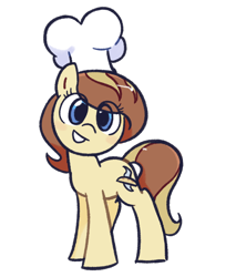 Size: 1024x1200 | Tagged: safe, artist:kukie, derpibooru import, oc, earth pony, pony, 2023 community collab, blue eyes, chef's hat, derpibooru community collaboration, eyelashes, female, happy, hat, mare, simple background, smiling, solo, standing, transparent background