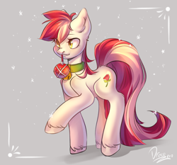 Size: 3000x2800 | Tagged: safe, artist:draco zero, derpibooru import, roseluck, earth pony, pony, bell, bell collar, christmas ornament, collar, commission, commissioner:doom9454, cute, decoration, mouth hold, pony pet, rosepet, snow